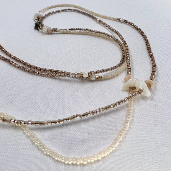 Up-Cycled - Simple Cream & Brown Seed Bead 48”Necklace - Picture 6 of 6